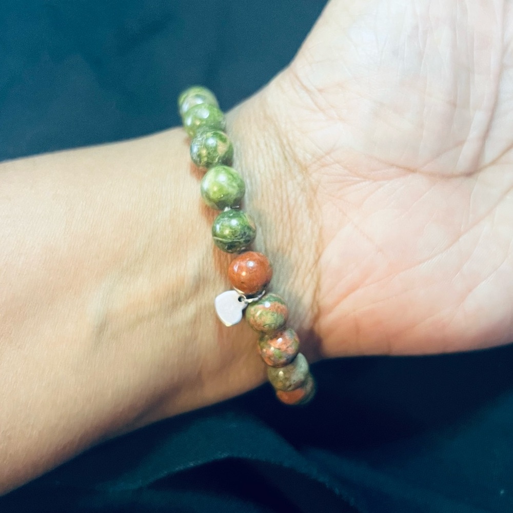 Natural Stone Unakite Bracelet w Cross - Picture 3 of 3